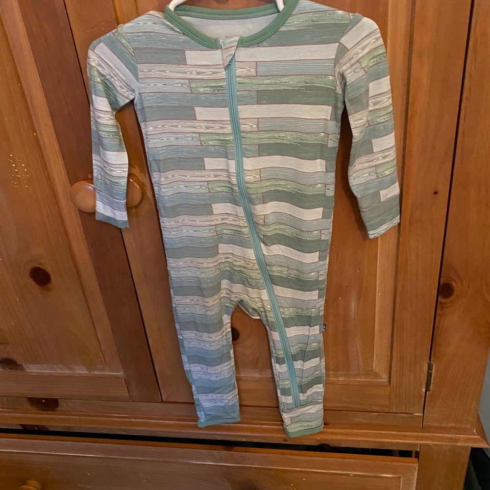 Kickee Pants Mint and Cream Striped Footie
